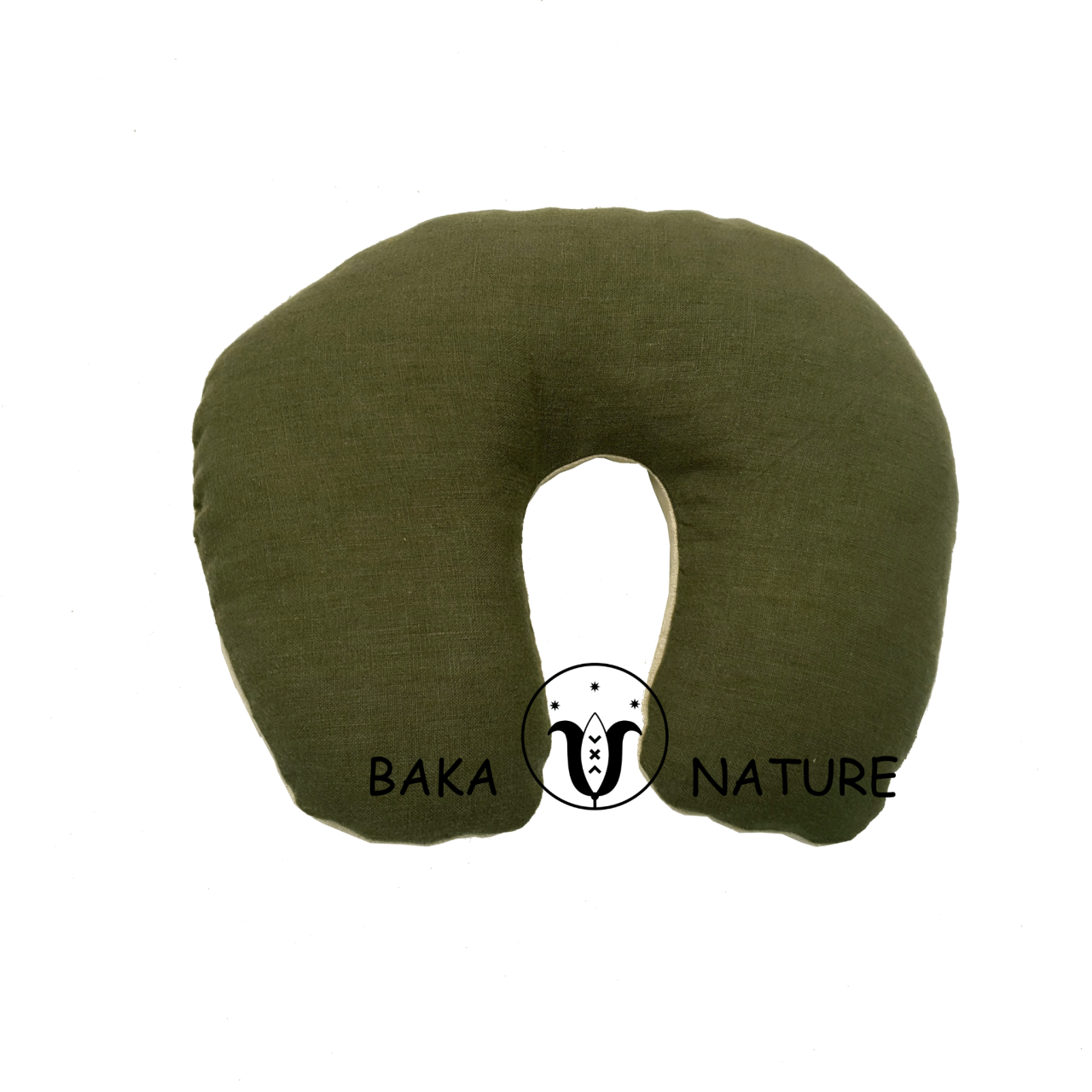 BAKA NATURE Cestovný Krčný vankúš PODKOVA  35cm x 30cm v ĽANE   - Farba: zelená